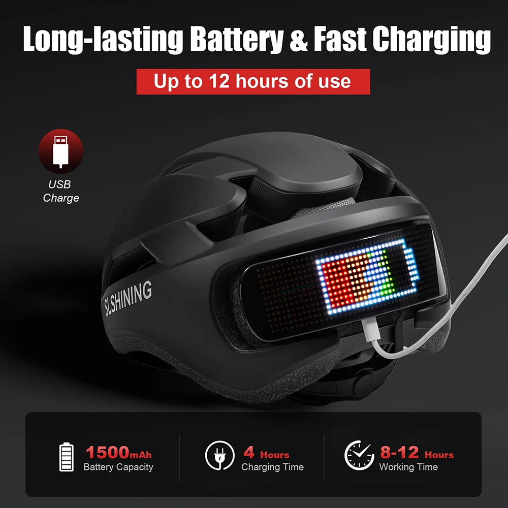 SLSHINING LED Bike Helmet with LED Display Screen Taillight Smart APP Control Bicycle Helmet Road MTB Cycling Helmets