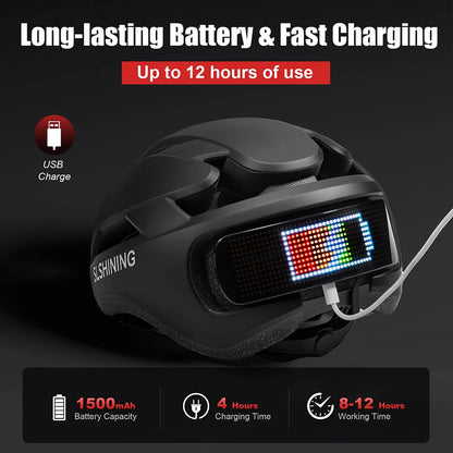SLSHINING LED Bike Helmet with LED Display Screen Taillight Smart APP Control Bicycle Helmet Road MTB Cycling Helmets